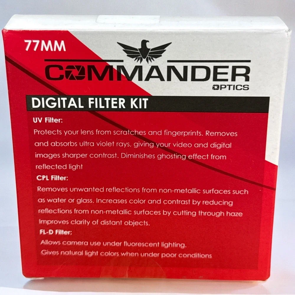 Commander Optics 77mm PRO HD Filter Kit UV CPL FLD 3PC Digital Lens Set New